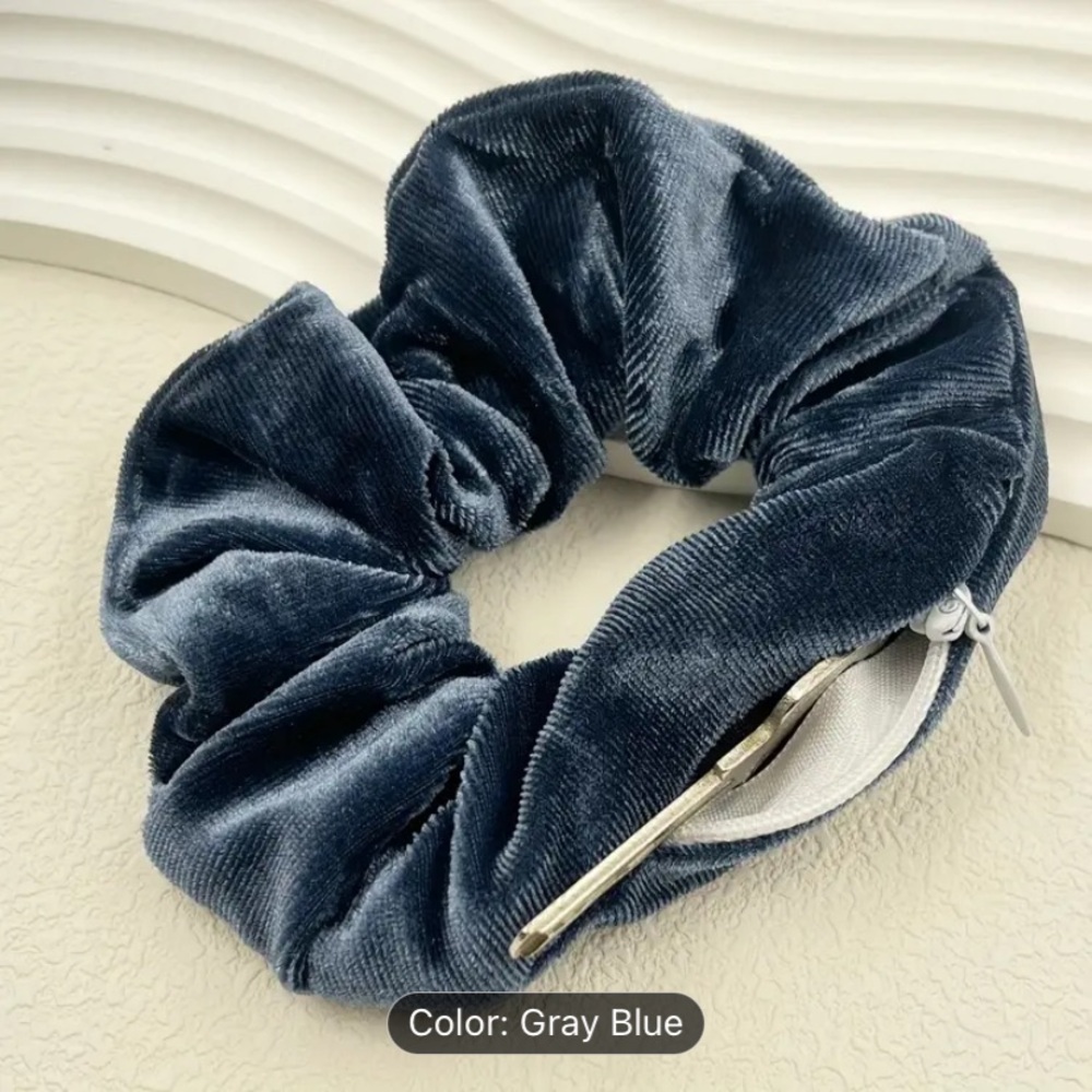 Velvet Scrunchies with Zipper Compartment, NEW